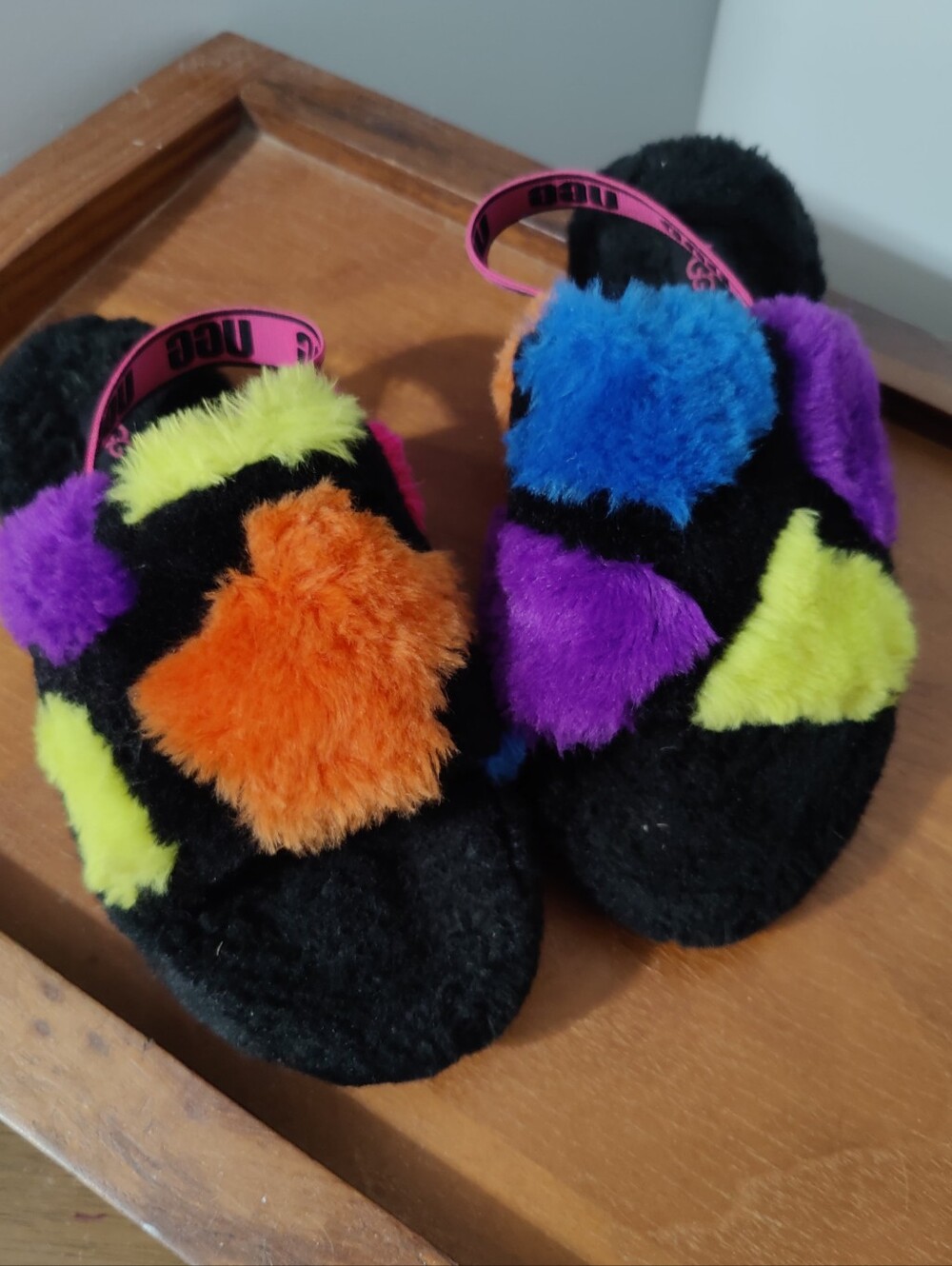 Rainbow Ugg Shearling Streetwear Slides  Elastic Strap Fuzzy hard soles 7